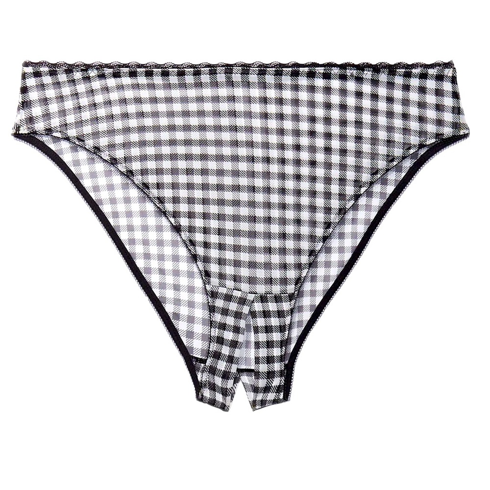 Savage X Fenty Mesh Crotchless High-Leg Bikini in Check’d Out Print Size 2X